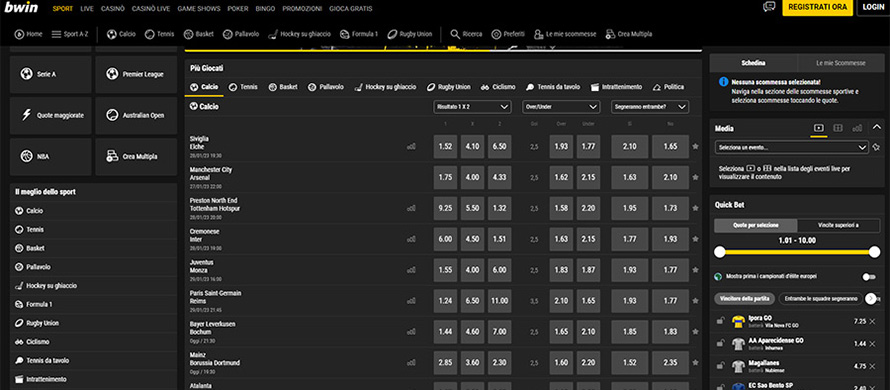 Sito di scommesse sportive Bwin