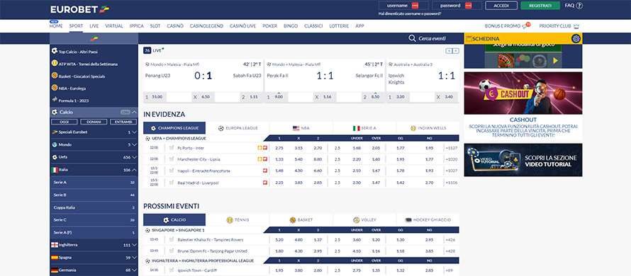 Sito di scommesse sportive EuroBet